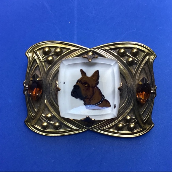 Jewelry - Boxer Dog Brooch with Gold and Amber Accents